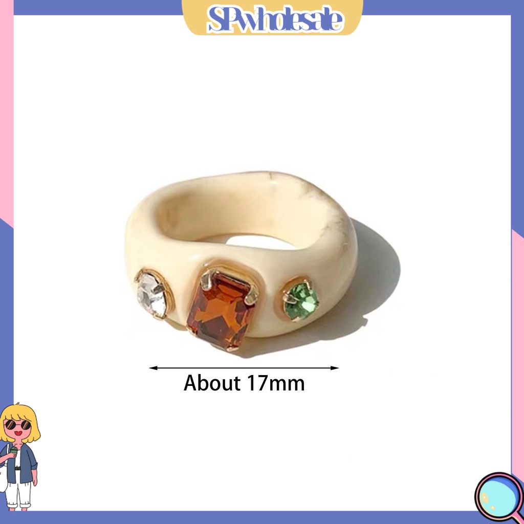 <SPwholesale> Nhẫn Acrylic Đính Đá Thời Trang Dự Tiệc Cho Nữ