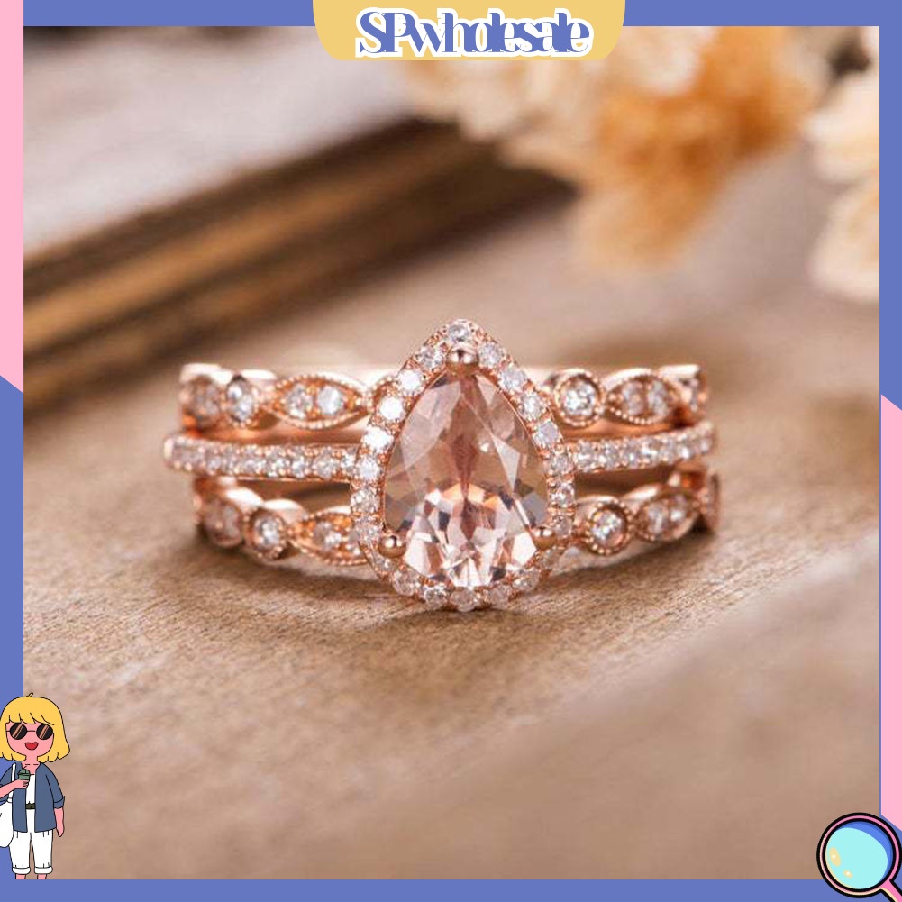 <SPwholesale> Bộ 3 Nhẫn Đính Đá Hình Trái Lê Thời Trang Cho Nữ