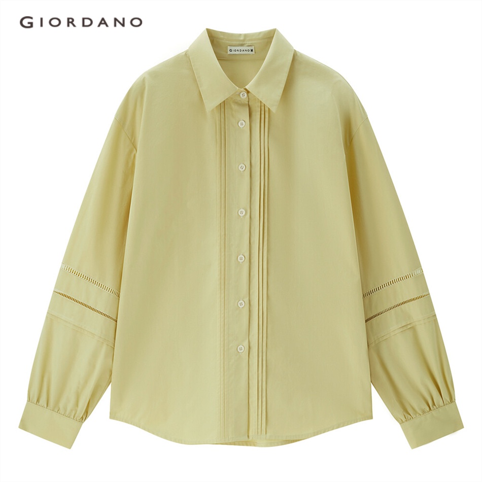 GIORDANO WOMEN Hollow out long sleeve cotton shirt 18343202