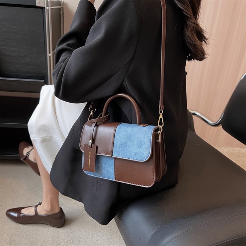 Túi Đeo Vai Hình Vuông Phối Màu Tương Phản Phong Cách Pháp Cổ Điển Thời Trang Cho Nữ