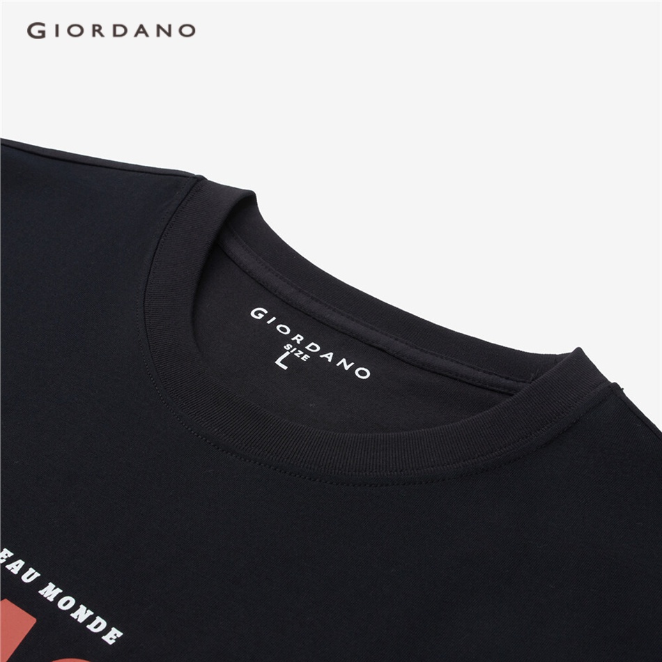 Áo thun GIORDANO 90093202 100% cotton cổ tròn tay ngắn in hình cho nam