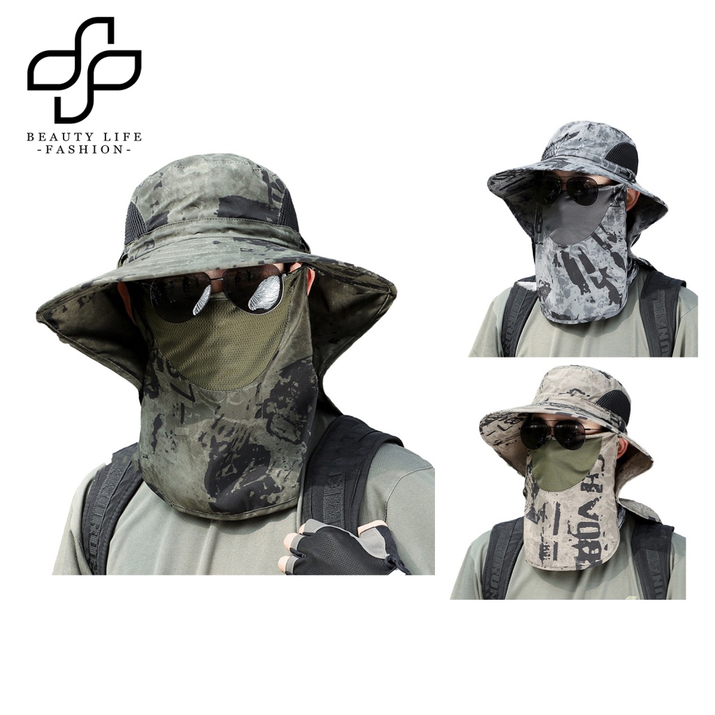 Nón Tai Bèo Kèm Tấm Che Mặt Chống Nắng / Bụi Bẩn In Họa Tiết Rằn Ri Độc Đáo Thời Trang