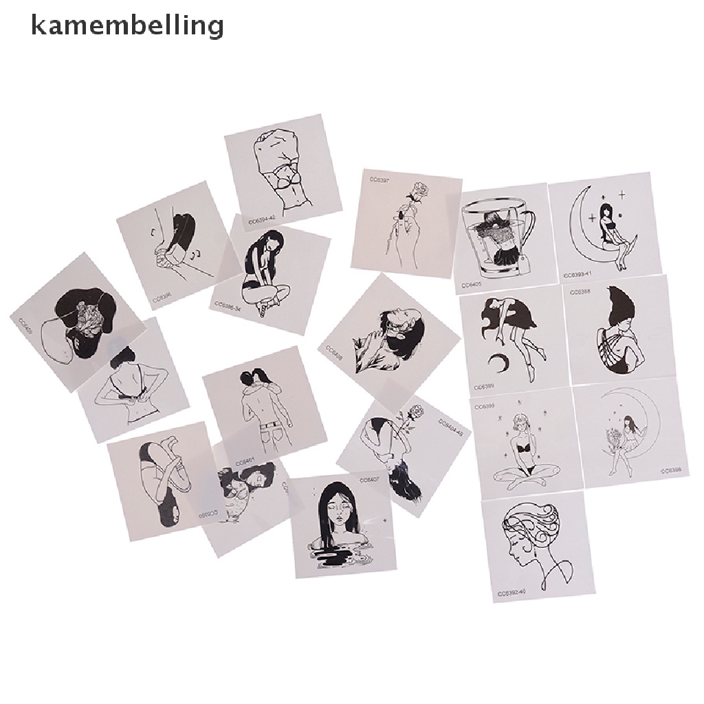 Kamembelling Set 5 Tấm Hình Xăm Dán Họa Tiết Trắng Đen Phong Cách Vintage