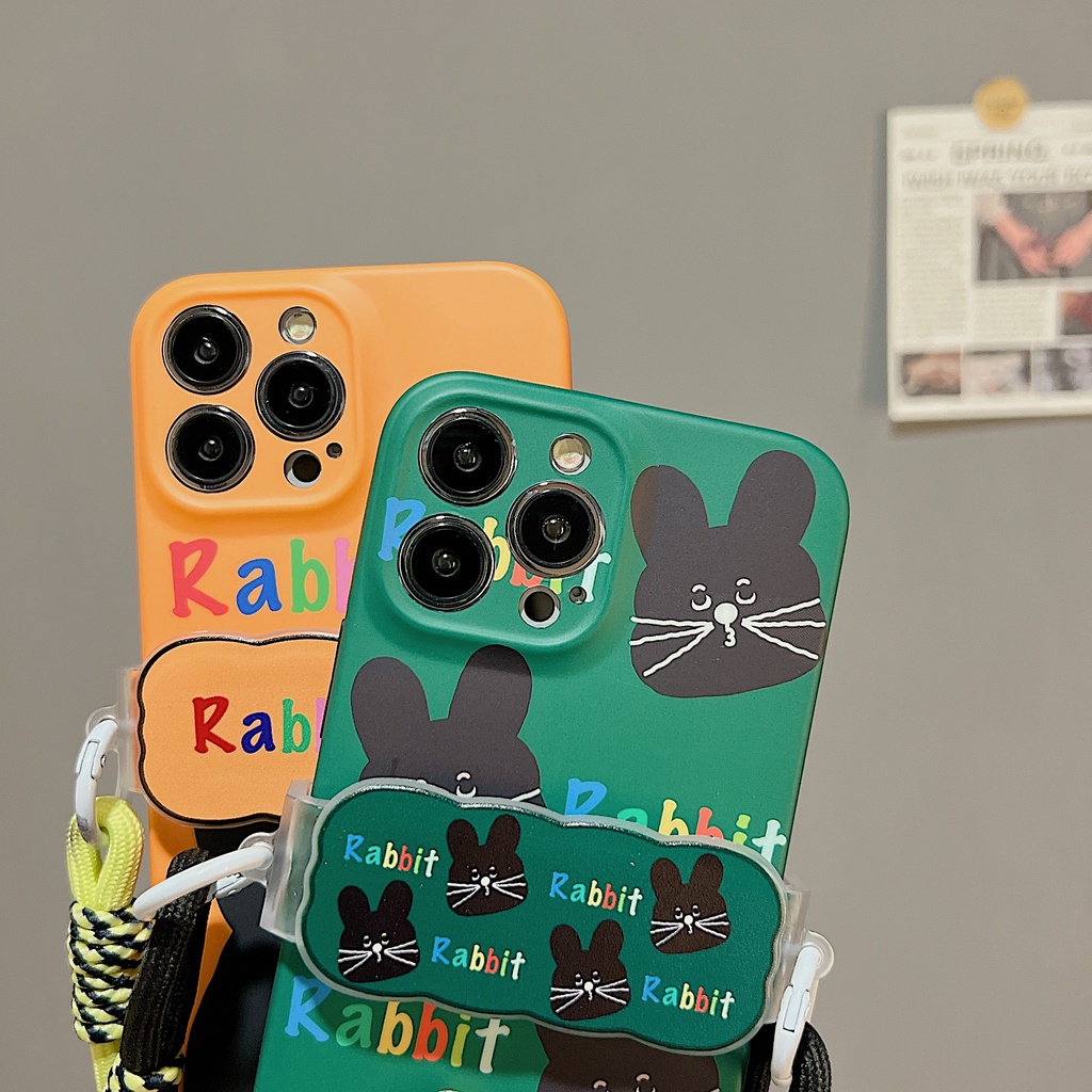 Ốp Điện Thoại TPU Dẻo Họa Tiết Chú Thỏ Đen Kèm Kẹp Chống Rơi Cho iphone 12 14 13 11 Pro Max
