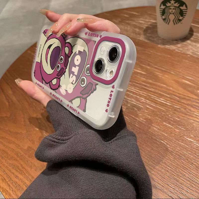 ✅Ốp Điện Thoại Trong Suốt Họa Tiết Gấu / Dâu Tây Dễ Thương Cho Iphone Pro xr 14 12 promax713