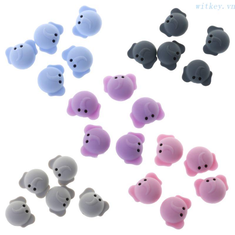 Set 5 Phụ Kiện Làm Trang Sức Thủ Công Hình Chú Voi Dễ Thương Bằng Silicon