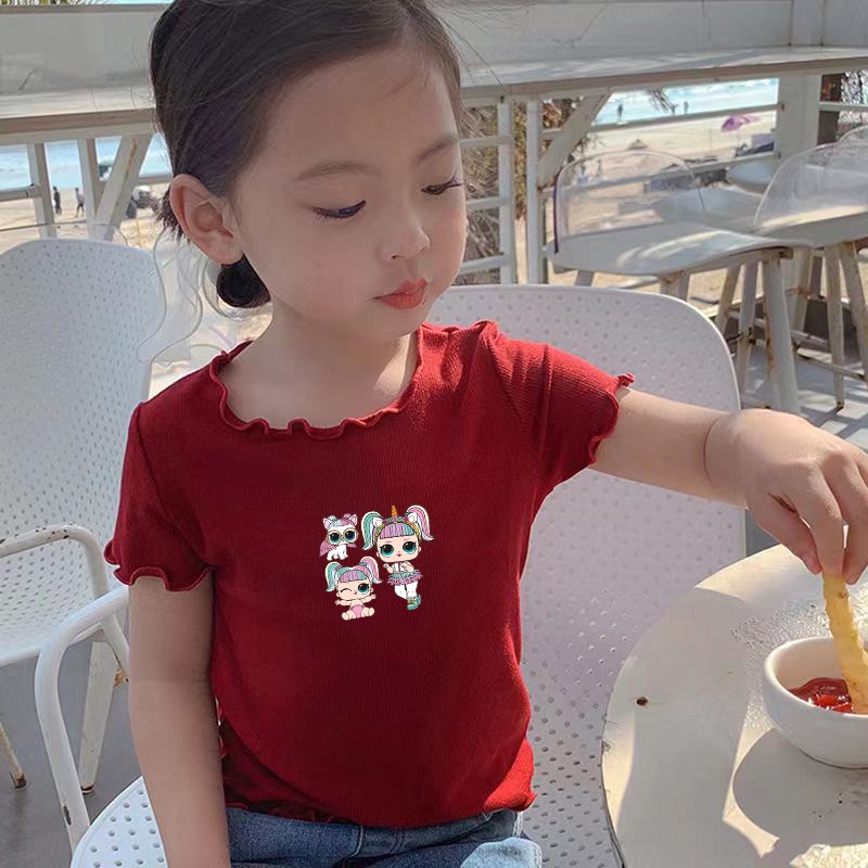 Áo Thun Tay Ngắn Màu Trơn Đơn Giản Thời Trang Cho Bé Gái