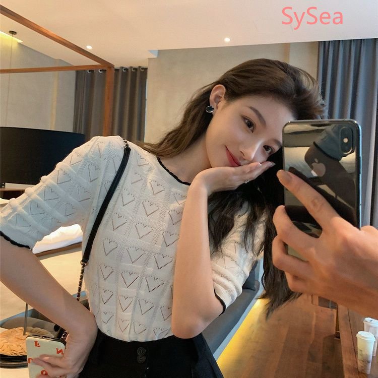 Áo Thun Lụa Ngắn Tay Họa Tiết Trái Tim Xinh Xắn Thời Trang Mùa Hè Cho Nữ