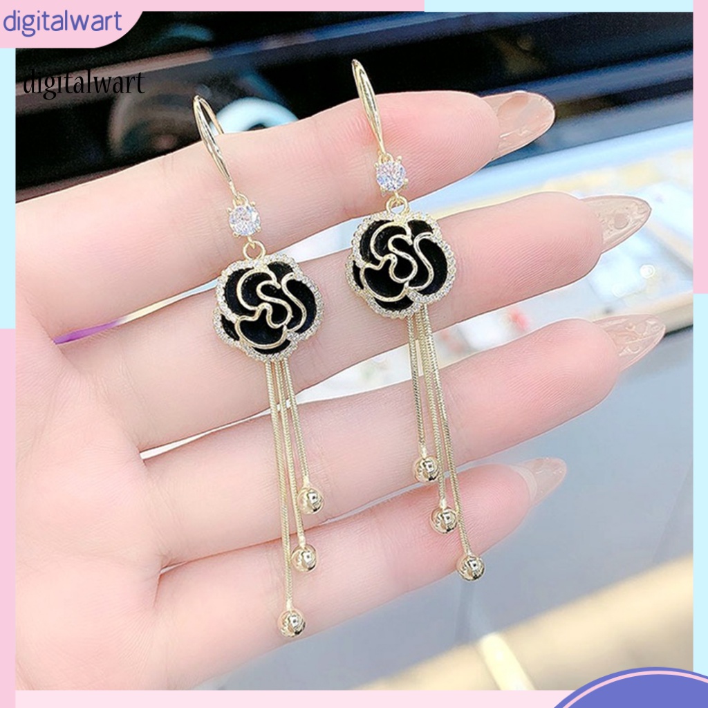 Kỹ Thuật Số| 1 Đôi Bông Tai Dáng Dài Hình Hoa Hồng Đính Đá Phong Cách Hàn Quốc