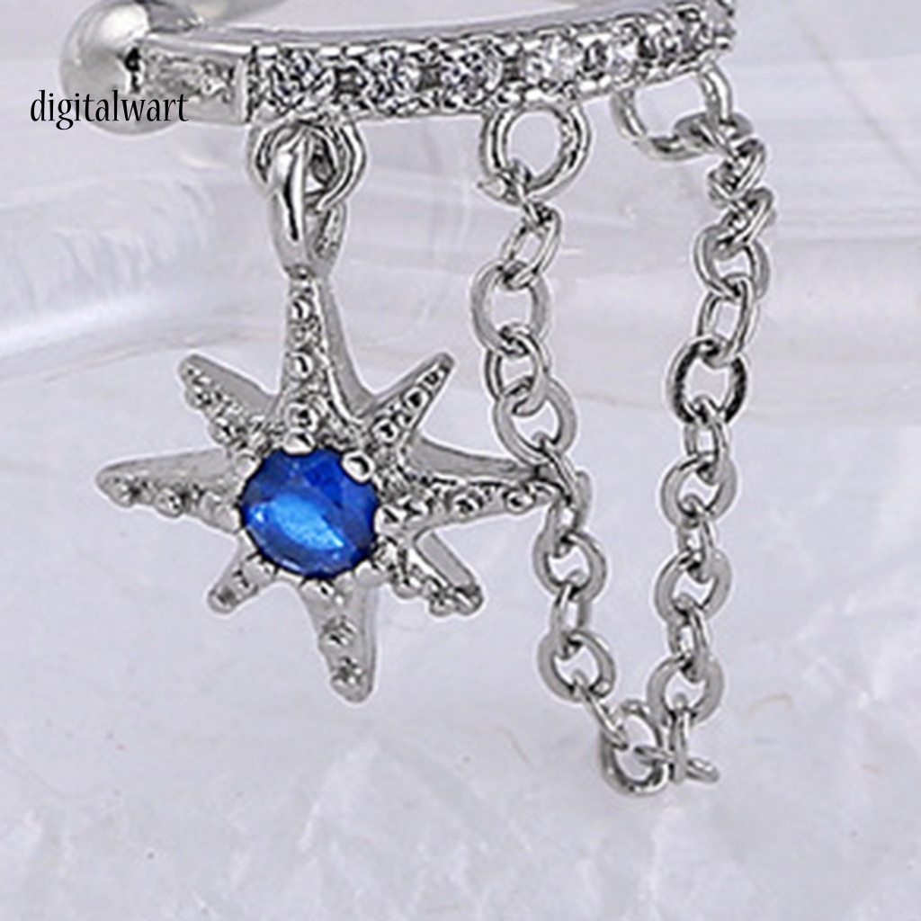 Kỹ Thuật Số| 1 Bông Tai Dạng Kẹp Hình Khối Ngôi Sao / Hình Học Đính Đá Zircon Phối Dây Xích Tua Rua Phong Cách