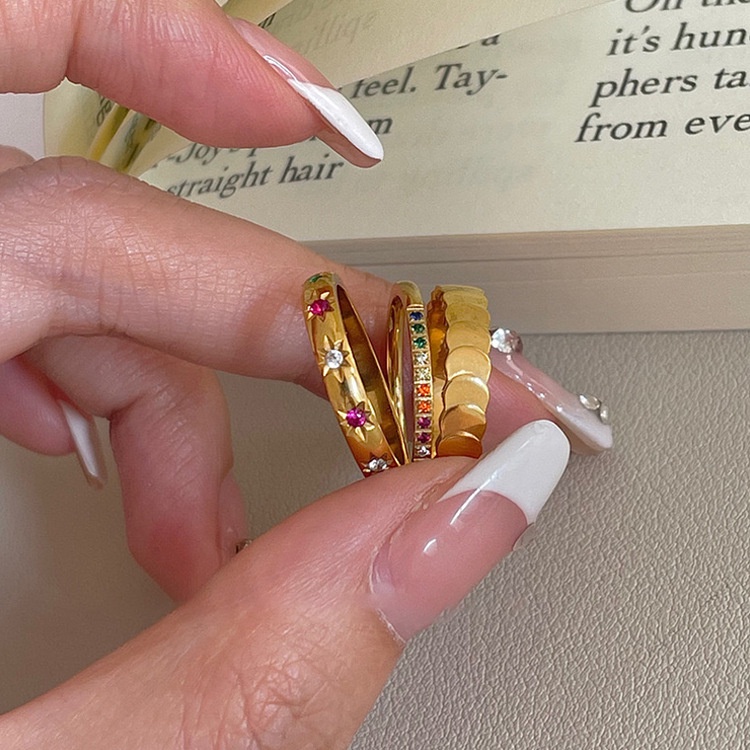 Set Nhẫn Kim Loại Nhiều Màu Sắc Độc Đáo Phong Cách Retro Hàn Quốc Cho Nữ