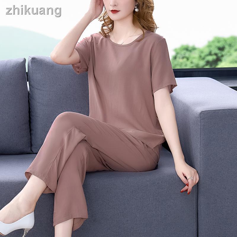 Bộ Đồ Ngủ Hai Mảnh Bằng Vải cotton Lụa Mỏng Kích Thước Lớn Thời Trang Mùa Hè Mới Dành Cho Phụ Nữ Trung Niên Và Người Lớn Tuổi