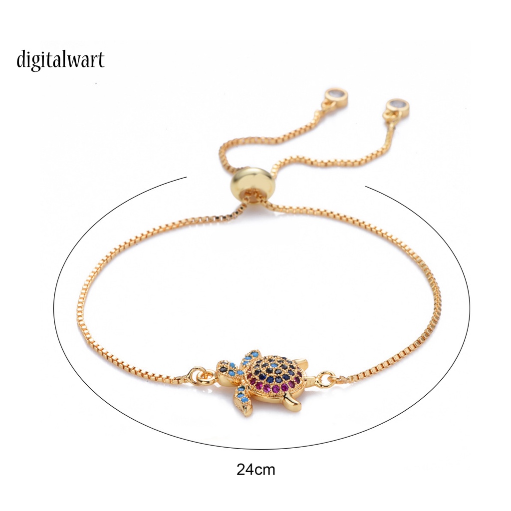 Kỹ Thuật Số| Vòng Tay Hình Rùa Biển Đính Đá Lấp Lánh Điều Chỉnh Được Dành Cho Nữ
