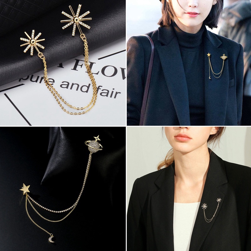 Ygt Ghim Cài Áo Hình Bông Tuyết Ngôi Sao Mặt Trăng Tua Rua Đính Đá Zircon Cho Nữ