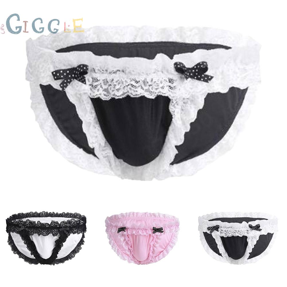 【GIGGLE】M-3XL Men\'s Briefs Sissy Panties Bikini Men\'s Sexy Lace Pink Pouch Lingerie