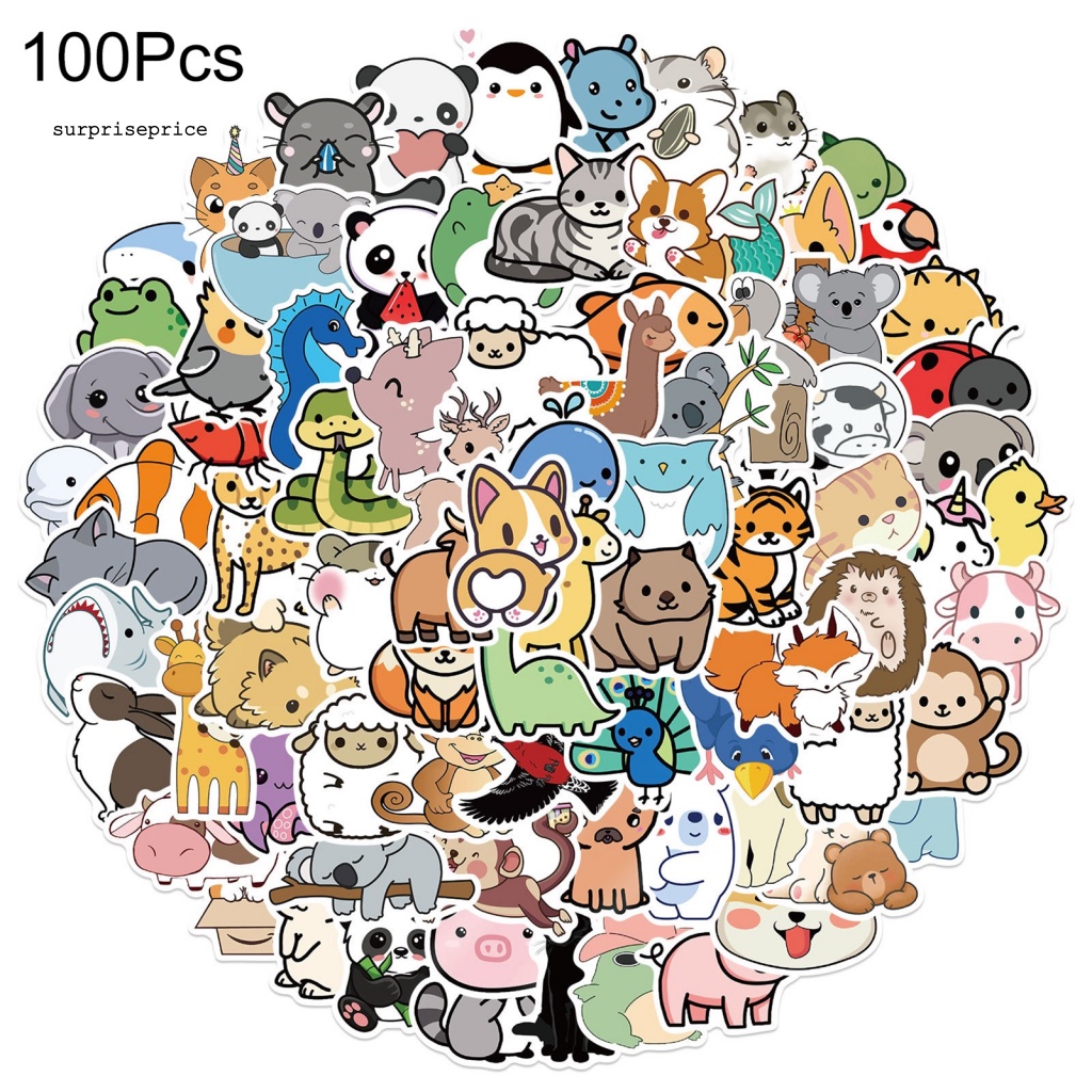 Bộ 100 Sticker Họa Tiết Động Vật Hoạt Hình Dễ Thương Bằng PVC Trang Trí Điện Thoại