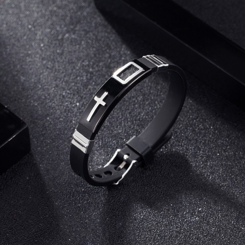 Z Vòng Tay Silicon Phối Mặt Thánh Giá Bằng Thép Không Gỉ Phong Cách Hip Hop Cho Nam Và Nữ