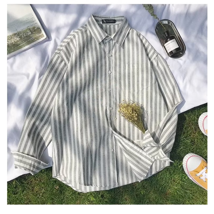 Áo Sơ Mi Tay Dài Kẻ Sọc Kích Thước Lớn Phong Cách Hàn Quốc Thời Trang Cho Nam size M-2XL