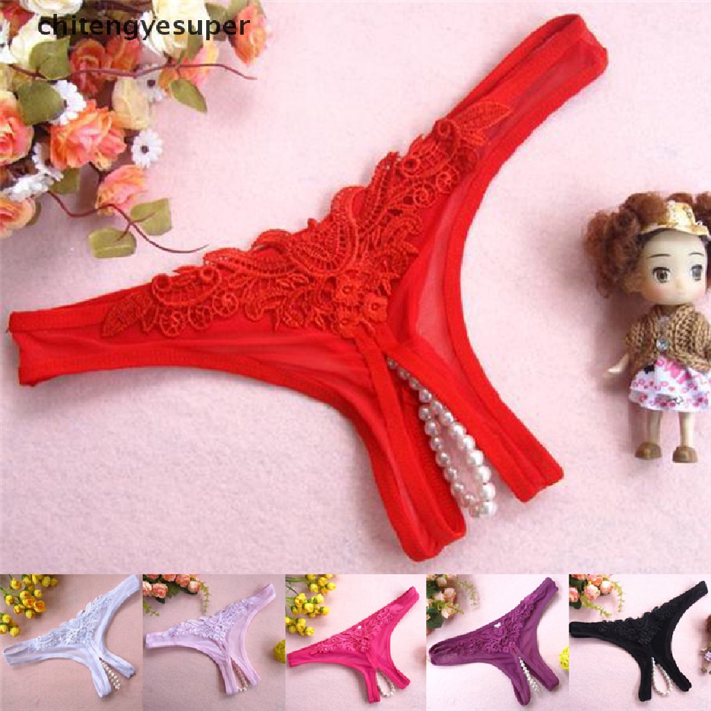 Chitengyesuper Quần Lót Lọt Khe Hở Đáy Quần Phối Ren Đính Hạt Ngọc Trai Gợi Cảm CGS Cho Nữ