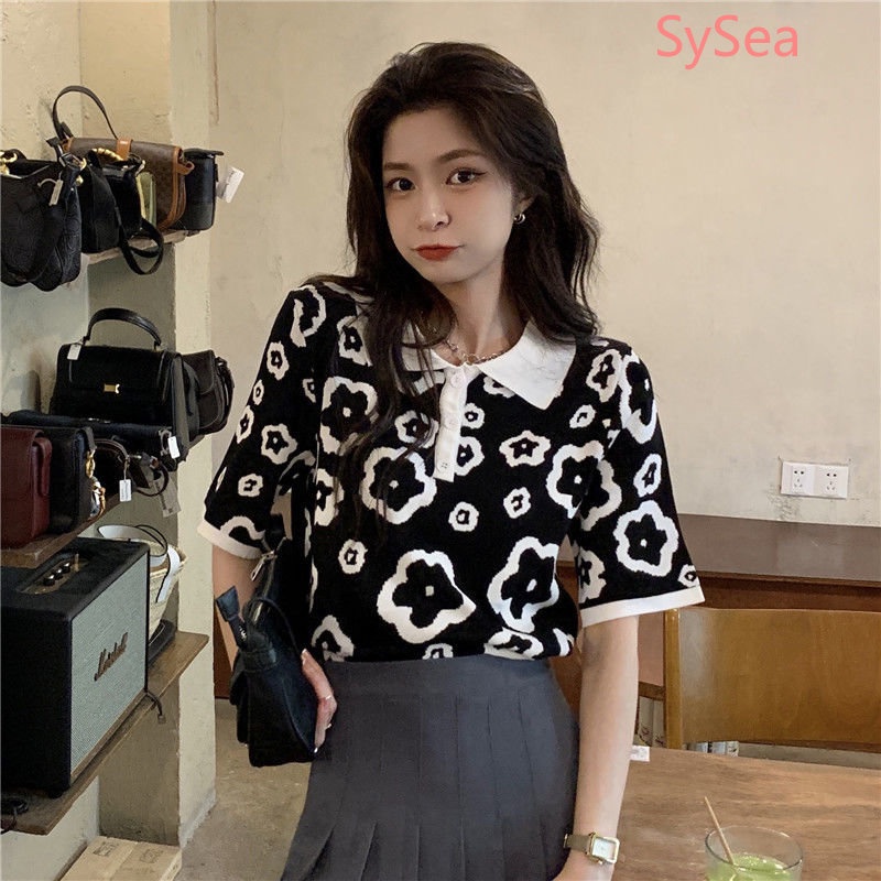 Áo Polo Dệt Kim Dáng Rộng Thời Trang Mùa Hè Cho Nữ