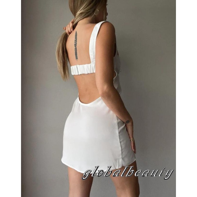 Đầm Ngắn Không Tay Hở Lưng Khoét Sâu Đính Hạt Thời Trang Mùa Hè Cho Nữ