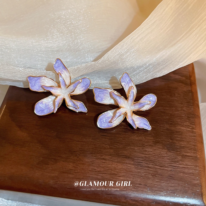 Bông Tai Bạc Hình Hoa Nhỏ Giọt Màu Gradient Đơn Giản Thời Trang