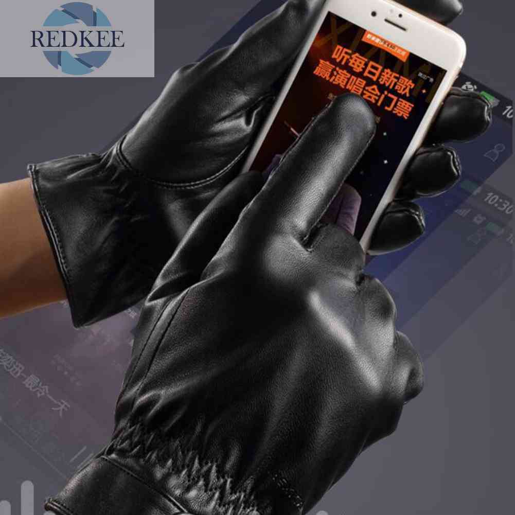 Găng Tay Sưởi Ấm Bằng Da PU Cho Nam Nữ