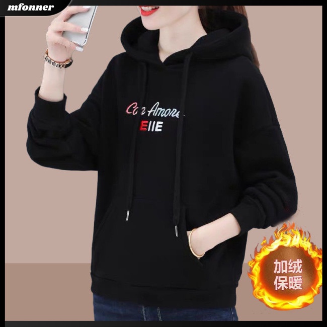 Mw Áo Sweater Chui Đầu Dáng Rộng Lót Lông Cừu Dày Dặn Có Túi Sành Điệu Cho Nữ