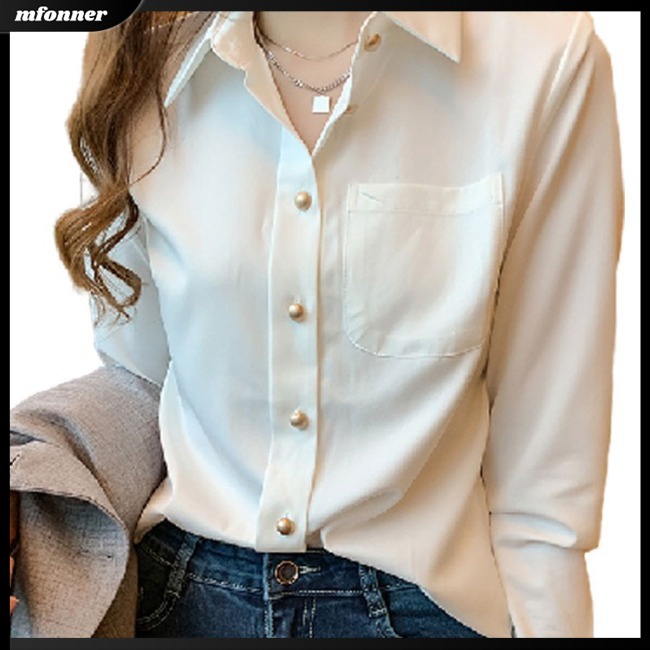 Áo Sơ Mi Voan Tay Dài Màu Sắc Thanh Lịch Dành Cho Nữ