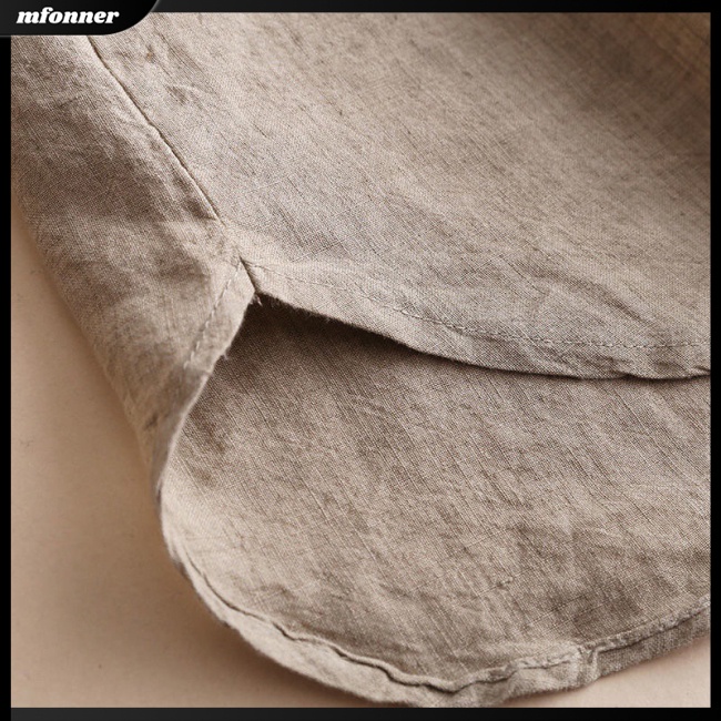 Áo Kiểu Cotton Lanh Tay Dài Cổ Tròn Màu Sắc Đơn Giản Cho Nữ