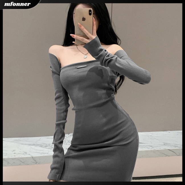 Đầm Ngắn Dáng Ôm Co Giãn Thoáng Khí Màu Trơn Thời Trang Quyến Rũ Cho Nữ