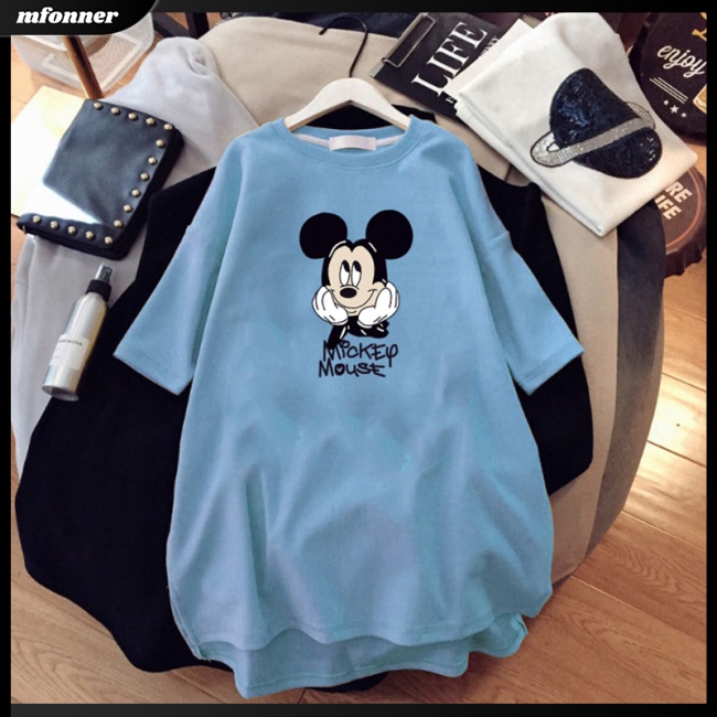 Áo Thun Tay Ngắn Dáng Rộng In Hoạt Hình Chuột Dễ Thương Cho Nữ