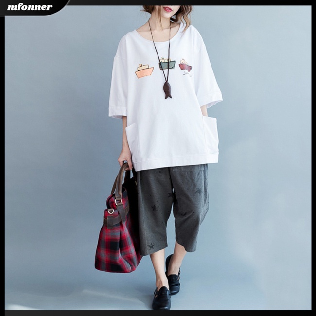 Áo Thun Tay Ngắn Plus Size Có Túi Thời Trang Mùa Hè Cho Nữ