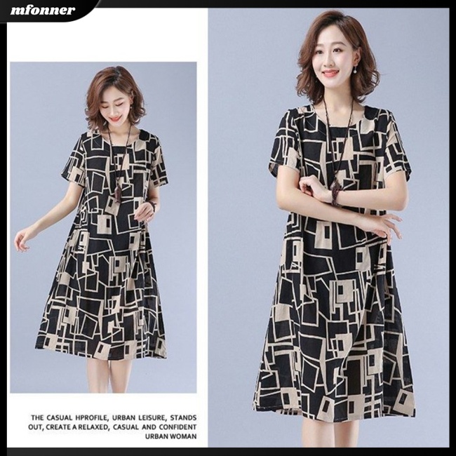 Đầm Midi Cổ Tròn Dáng Rộng In Họa Tiết Phong Cách Cổ Điển Thời Trang Cho Nữ