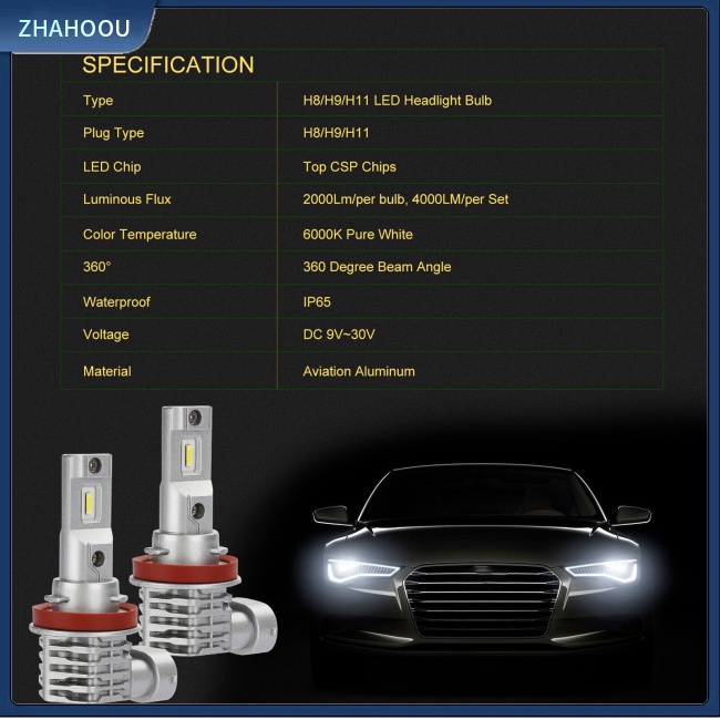 ☃Nhà Cửa☃ 2 Đèn Pha Chống Sương Mù H11 H9 H8 6000k Ánh Sáng Trắng Cho Xe Hơi