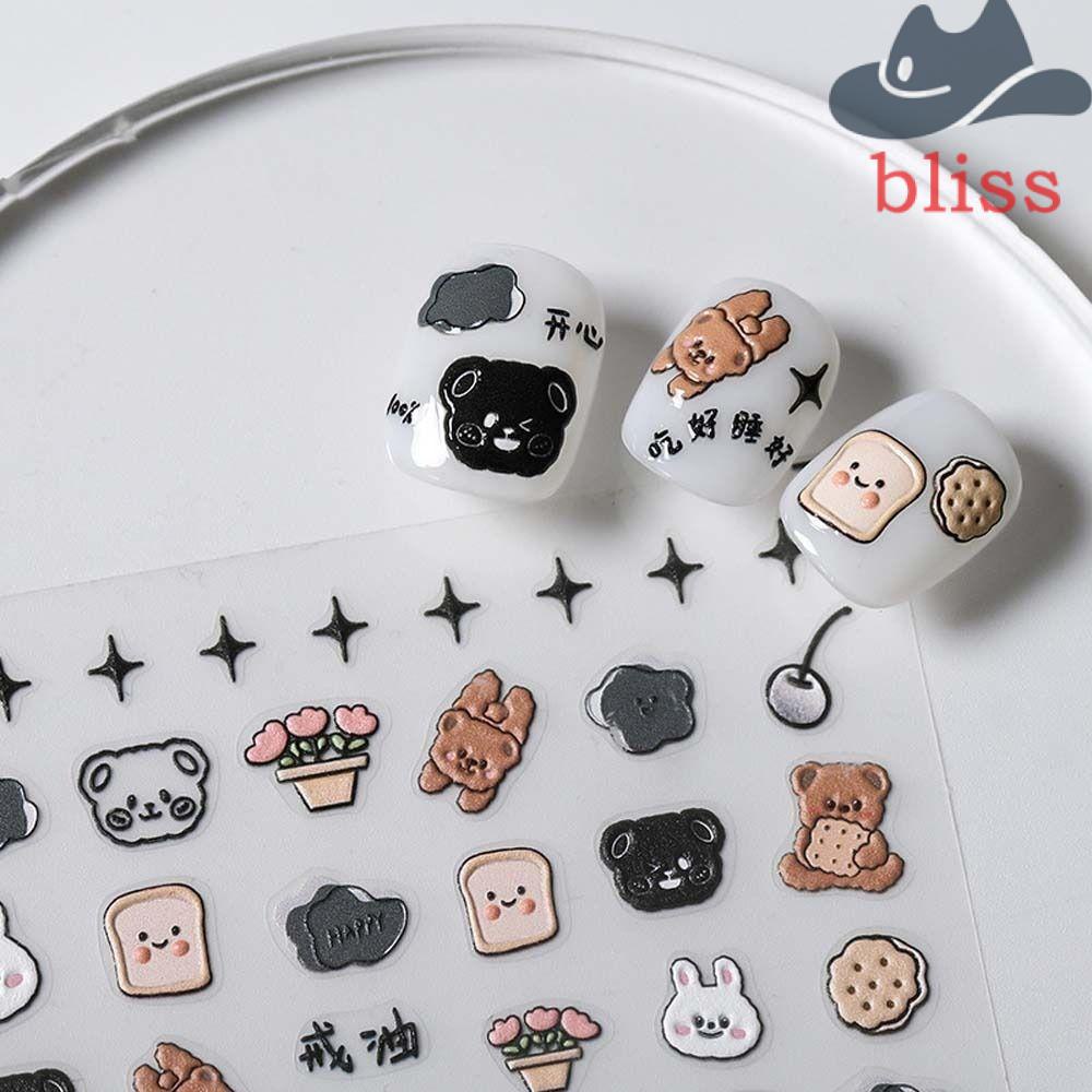 Miếng Dán Trang Trí Móng Tay Tự Dính Họa Tiết Thỏ / Gấu Hoạt Hình Phong Cách Bohemia Dành Cho Nữ