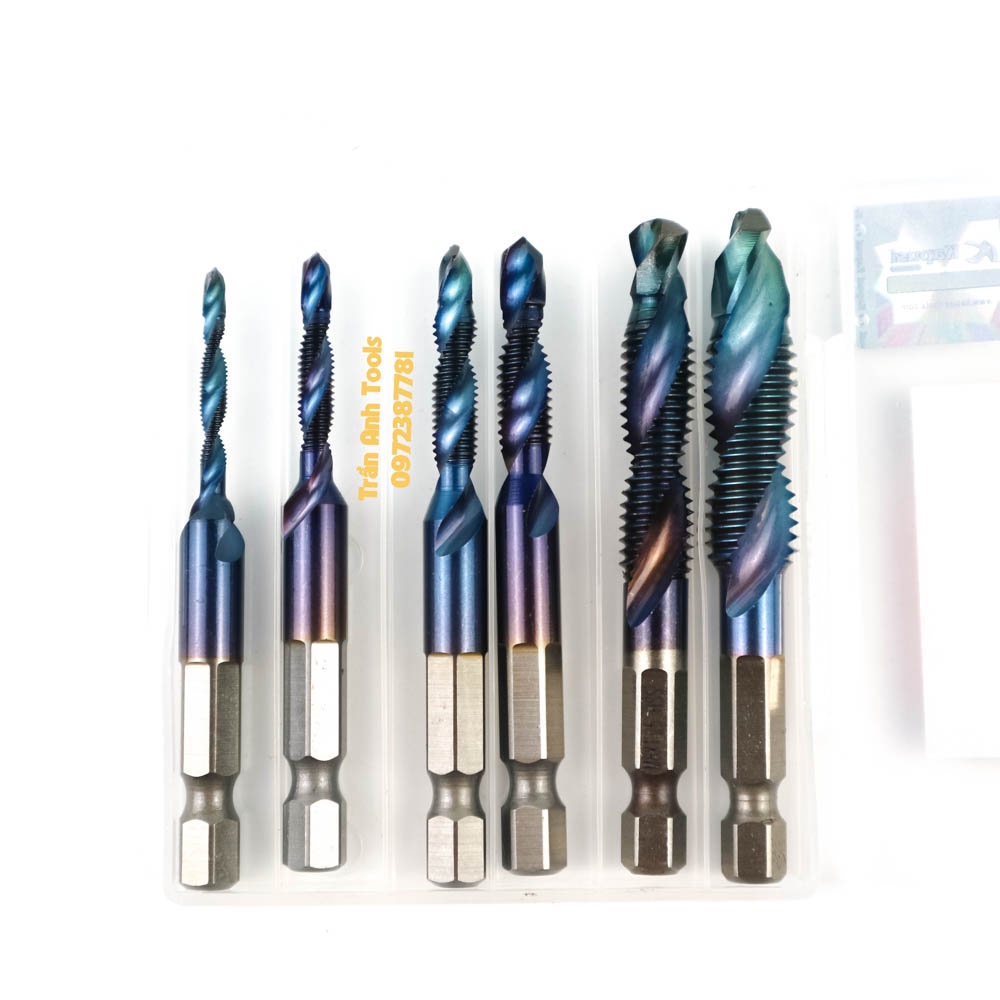 Bộ mũi khoan taro 6 chi tiết 3 4 5 6 8 10 chất liệu HSS cao cấp, bộ mũi tạo ren 6 chi tiết Kapusi Japan cao cấp