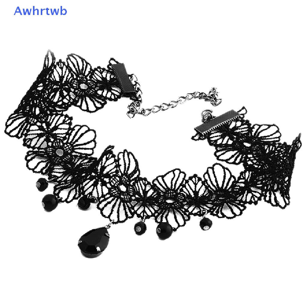 Vòng Cổ Choker Ren Đính Đá Pha Lê Đen Phong Cách Gothic Cổ Điển Cho Nữ Mới