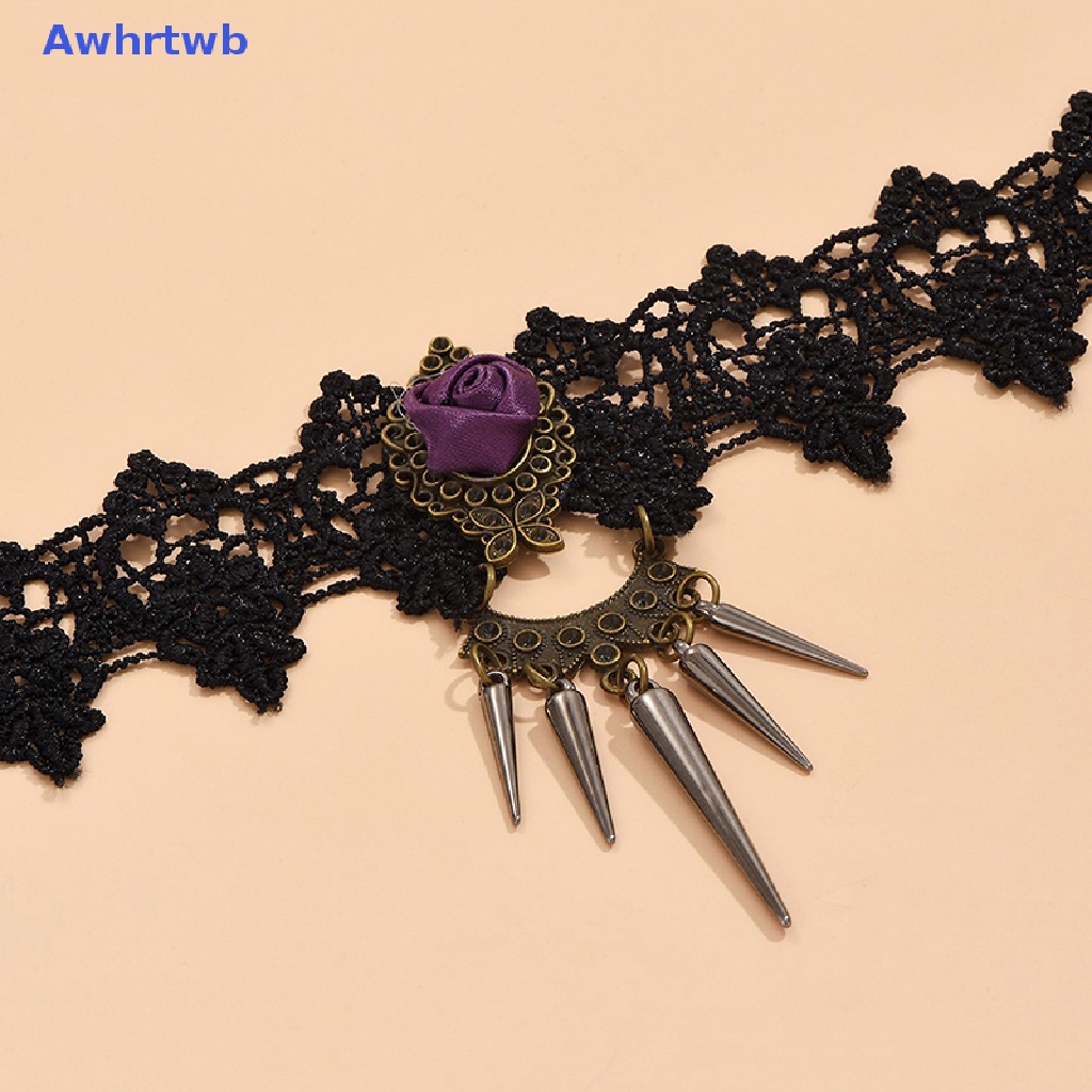 Vòng Cổ Choker Ren Phối Đinh Tán Phong Cách Gothic Thời Trang Cho Nữ Mới