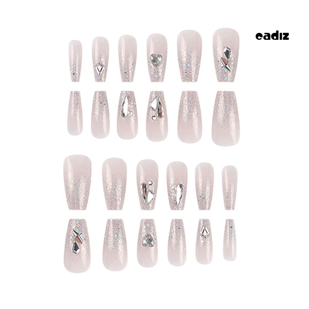 Set 24 Móng Tay Giả Có Keo Dán Đính Đá Trang Trí Toàn Diện Cho Nữ