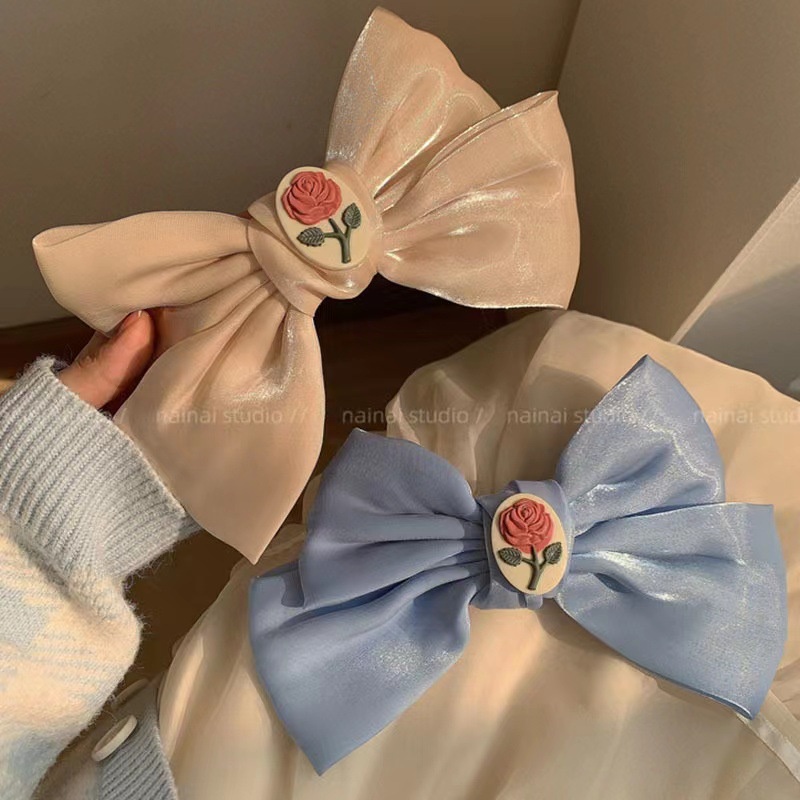 Kẹp Tóc Hình Nơ Hoa Hồng Nhỏ Xinh Xắn Phong Cách Retro