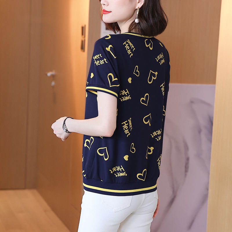 Áo Thun Tay Ngắn Phong Cách Phương Tây Thời Trang Mùa Hè Cho Phụ Nữ Trung Niên