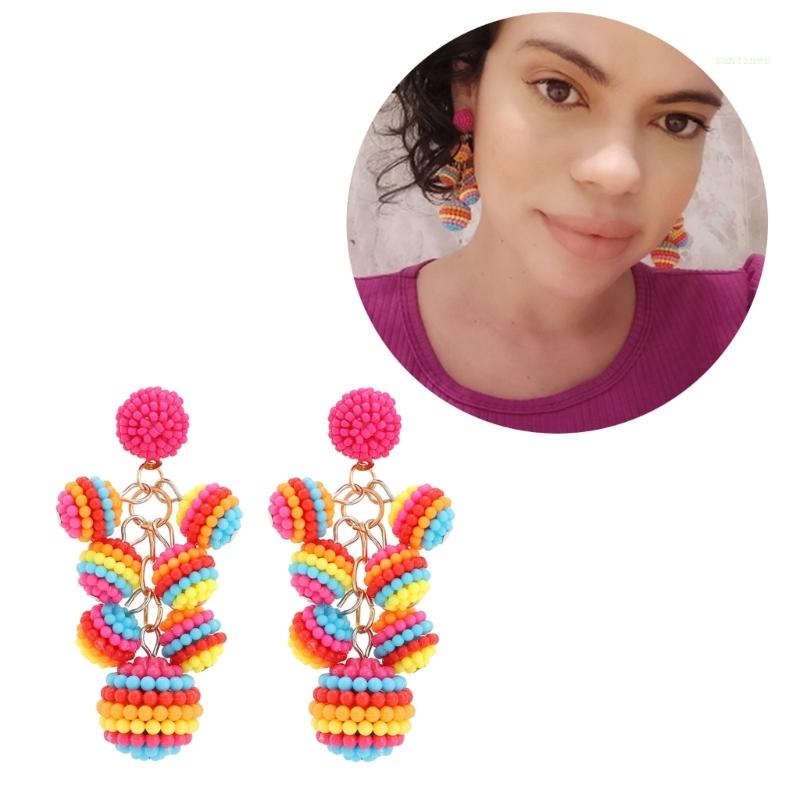 Khuyên Tai Dạng Hạt Acrylic Đầy Màu Sắc Phong Cách Bohemian Thời Trang Cho Nữ