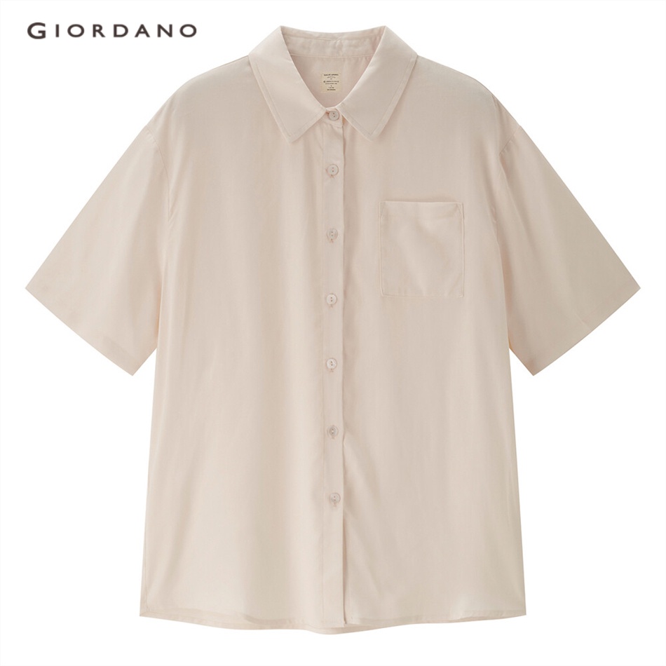 GIORDANO WOMEN Single pocket short sleeve tencel shirt 05343471