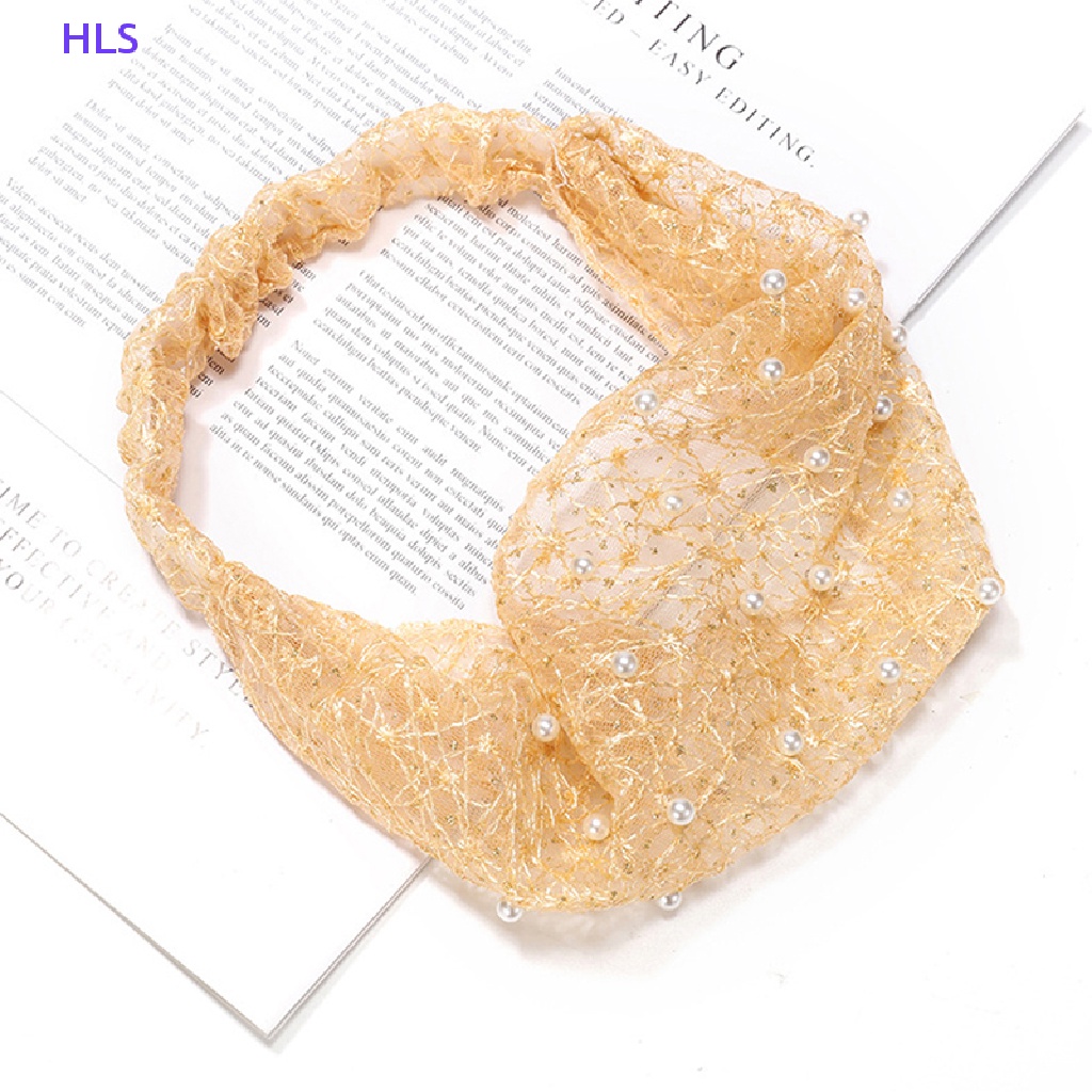 Băng Đô Cài Tóc Phối Lưới Thoáng Khí Đính Hạt Ngọc Trai Thời Trang