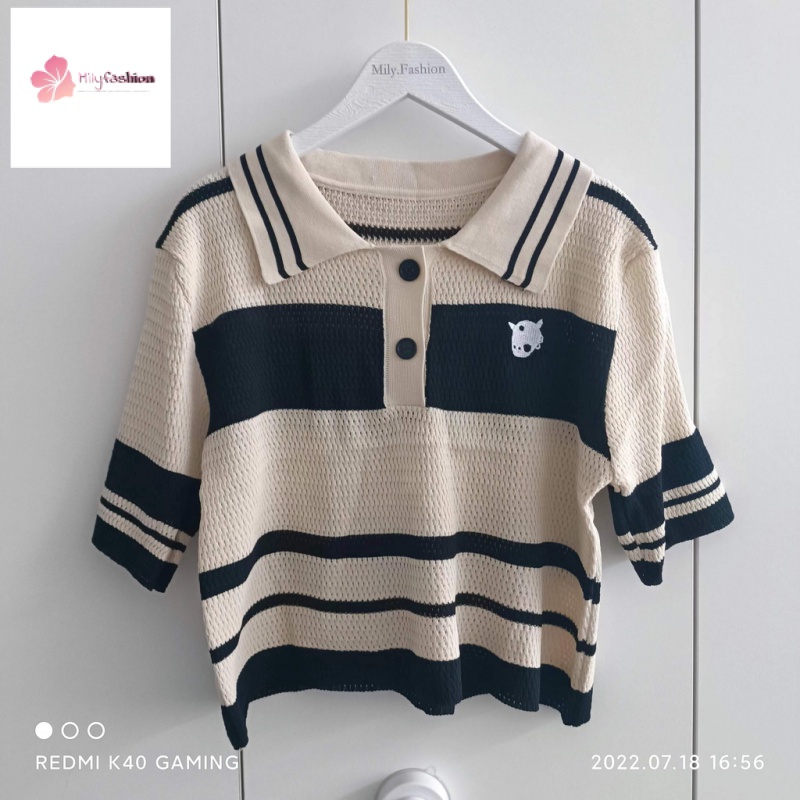 Áo Thun POLO Dệt Kim Tay Ngắn Dáng Rộng Họa Tiết Kẻ Sọc Thời Trang Mùa Hè Phong Cách Mới Mùa Hè 2022