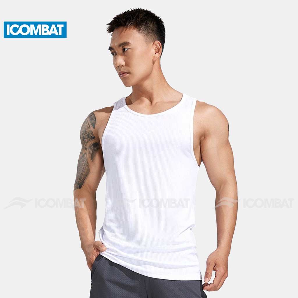 Áo ba lỗ thun gân iCombat áo sát nách gân nhỏ thể thao nam Vải Cotton Dày