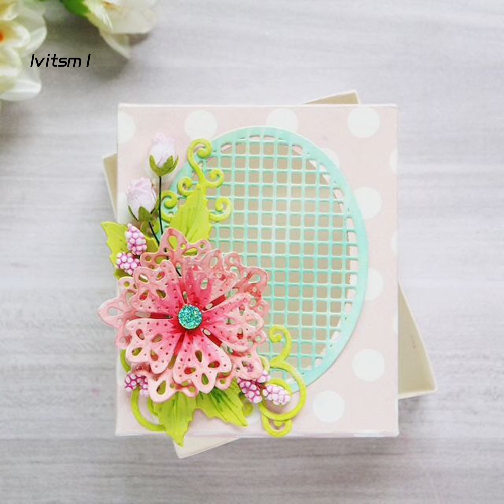 Khuôn Cắt Giấy Làm Từ Kim Loại Hình Oval Và Lưới Hoa Trang Trí Scrapbook