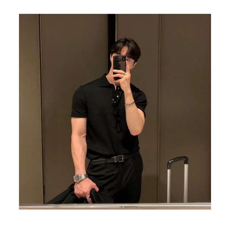 Áo Thun polo Dệt Kim Tay Ngắn Phong Cách Thời Trang Đường Phố Mùa Hè Mới 2023