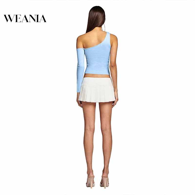 Weania Áo Thun Crop Top Một Vai Đính Đá Lấp Lánh Gợi Cảm Cho Nữ